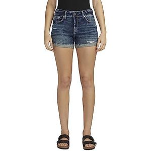 Silver Jeans Co. Women's Suki Mid Rise Curvy Fit Short, Distressed Dark Indigo, 34