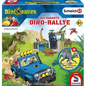 Schmidt Spiele 40623 Dinosaurus De snelle dino-rally, dinosaurussen, met origineel Schleich-figuur, kinderspel, meerkleurig, large
