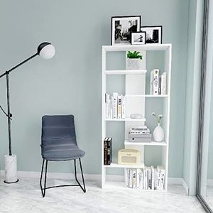 Homemania Bora BR01 boekenkast, kantoorrek, woonkamer, wit, van hout, 70 x 22 x 156,6 cm, spaanplaat van melamine