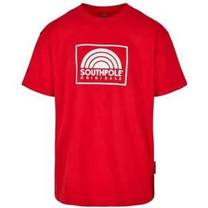 Southpole Heren T-shirt Square Logo Tee, eenvoudig T-shirt voor mannen met logo-print, oversized pasvorm, verkrijgbaar in vele kleuren, maten S - XXL, Southpole rood, M
