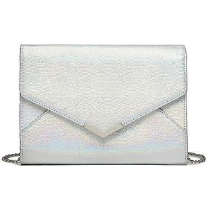 Miss Lulu Dames avondclutch, glanzende elegante handtas voor bruiloften, feesten, datum, cool hagedispatroon ontwerp schouder crossbody tas, middelgrote maat, Zilver