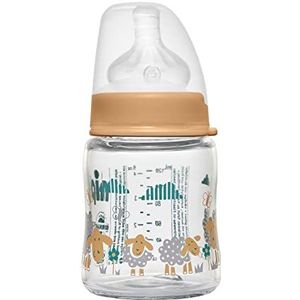 nip Fles met brede hals met anti-koliek zuiger: Baby drinkfles met ACTIFLEX systeem, Made in Germany, BPA-vrij, glas, eenheidsmaat, zuiggat M-medium drinkstroom, 120 ml, meisje