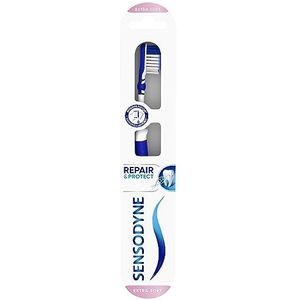 Sensodyne Repair & Protect tandenborstel met extra zachte borstelharen, voor gevoelige tanden, beschermt tegen schade door overmatige borstels, blauw