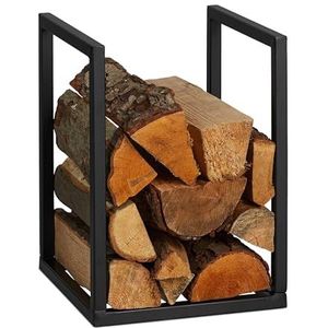 Relaxdays brandhoutrek, metaal, HBD: ca. 40 x 30 x 30 cm, haardhoutrek binnen, voor stookhout, open haard, zwart