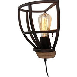 Chericoni Aperto wandlamp - 25 cm - zwart staal met vintage hout