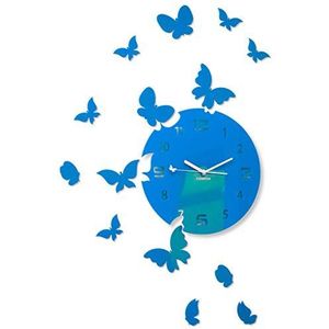 FLEXISTYLE Grote moderne wandklok vlinder rond 30cm, 15 vlinders, woonkamer, slaapkamer, kinderkamer, product gemaakt in de EU (blauw)