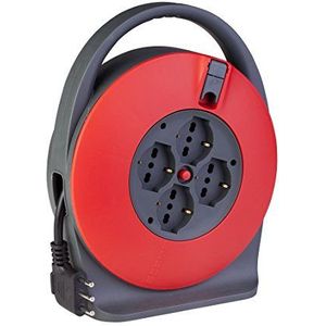 Poly Pool PP2741 Kabelhaspel 5 m kabeldoorsnede 3G1,5 mm² met 4 pluristandaard stopcontacten en ruimtebesparende Italiaanse stekker, groot, 16A met handvat en thermoschakelaar