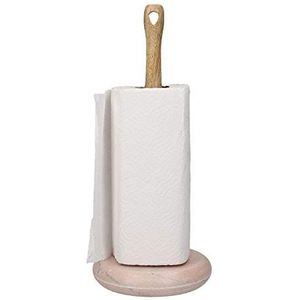 KitchenCraft Serenity Keukenrolhouder, mangohout/marmer, bruin/roze, 15 x 36 cm