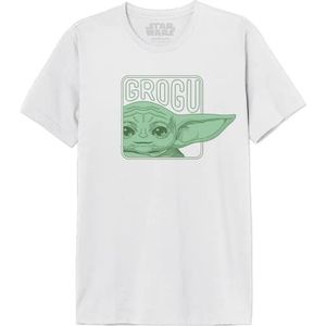 Star Wars Mandalorian - Grogu Face Smiling MESWMANTS189 T-shirt voor heren, wit, maat L, Wit, L