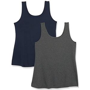 Amazon Essentials Tanktop voor dames (verkrijgbaar in grote maten), 2 stuks, houtskool heather/marineblauw, 2x