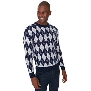 Trendyol Heren ronde hals Plaid Regular Sweater Sweater, Marineblauw, XL, marineblauw, XL