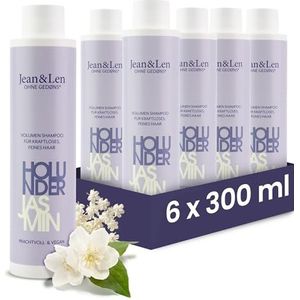 Jean & Len Volume Shampoo Vlierbes & Jasmijn, voor futloos & fijn haar, geeft volume, fruitig-bloemige geur, zonder parabenen & siliconen, vegan, 6 x 300 ml