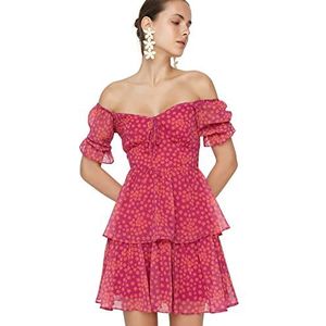 Trendyol Dames Mini A-lijn ontspannen geweven jurk, Zeer kleurrijk, 64