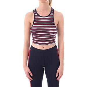 Urban Classics Dames Rib Stripe Cropped Top, meerkleurig (White/Navy/Fire Red 01244), L