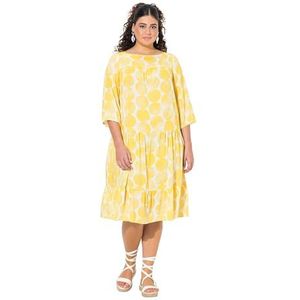 Ulla Popken Dames grote maten grote maten plus size jurk met AOP en volants, sneeuwwit, 42-44