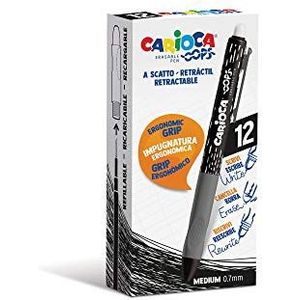 CARIOCA Oops Klikpen | Uitwisbare Hervulbare Rollerball Pennen Set voor op School en Kantoor met Gum en Ergonomisch Greep, Zwarte Pennen, 12 Stuks