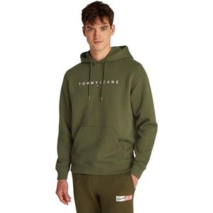 Tommy Jeans TJM Reg Linear Logo Hoodie EXT Pullover Capuchontrui voor heren, groen (Fatigue Green), XS