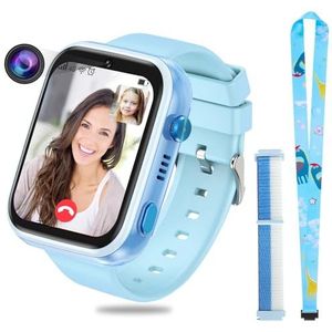 OKYUK 4G Smartwatch voor kinderen, GPS-tracker, meerdere desktopstijlen om uit te kiezen, tweerichtingsgesprekken, beeldcompetentie, SOS, wifi, waterdicht touchscreen voor 4-12 jongens en meisjes (T45