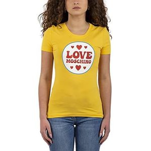 Love Moschino Dames stretch katoenen jersey met logo patch print T-shirt, geel, 38 NL