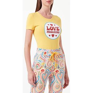 Love Moschino Dames stretch katoenen jersey met logo patch print T-shirt, geel, 46 NL