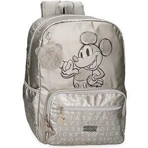 Disney Mickey 100 Schoolrugzak voor laptop, grijs, 32 x 42 x 15 cm, polyester, 20,16 l, Grijs, Eén maat, schoolrugzak voor laptop