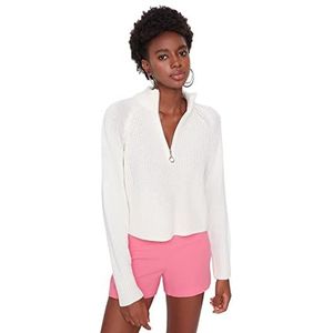Trendyol Dames Regular Basic Standing Collar Knitwear Trui, Ecru, L