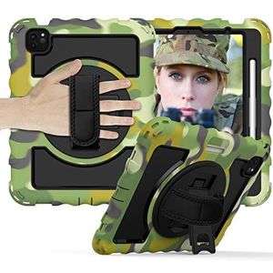 Universele beschermhoes voor iPad Pro 9,7 / Air2/6 met screen protector, penhouder, draaibaar, hand-/schouderriem, robuuste beschermhoes voor iPad (camouflage)