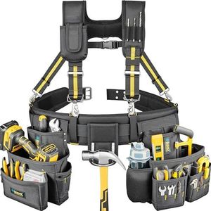 Bravex Tool Belt Suspenders - Pro Ultra Anti-wear 20 Bags Y-Style Tool Belts 5 Combo Schapengereedschapstas voor Framers Carpenter Electrician 1200D Ballistisch Nylon