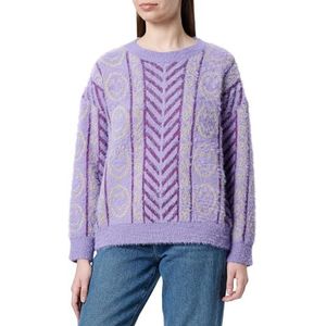 ebeeza Stijlvolle eenvoud voor dames, gebreide trui met ronde hals en smiley-print, lila, one-size, paars, Eén maat