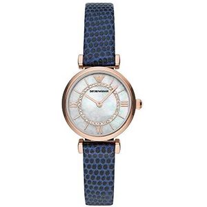 Emporio Armani Blauw Leren Horloge met Twee Wijzers