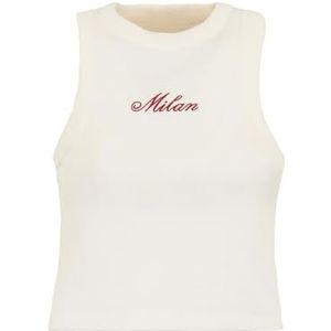 A.C. Milan Tanktop met Borduurwerk, Logo A.C. Milaan, officieel product, voor dames, volwassenen, wit, XL