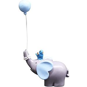 Blauwe ballonnen olifant taart topper hars taart decoratie cartoon taart ornament voor babyshower, verjaardagstaart, woondecoratie