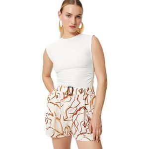 Koton Dames Linnen Blend Riem Detail Zakken Pleated Shorts, Beige design (0d5), 38