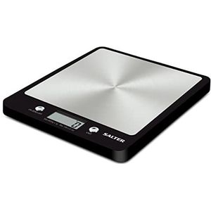 Salter 1241A BKDR Premium Evo Electronic Scale, Ultra Slim, Stainless Steel Platform, Hygienic/Easy Clean, Add & Weigh, Measures Liquids/Fluids, Kitchen Cooking & Baking, 6 kg Max Capacity, Black
