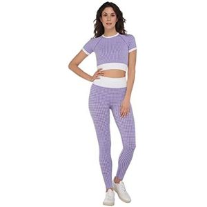 Heart And Soul 2-delige sportfitnessset voor dames | hoge taille leggings en elastisch T-shirt zonder naden | yoga-sportkleding set | kleur wit/paars | maat M/L