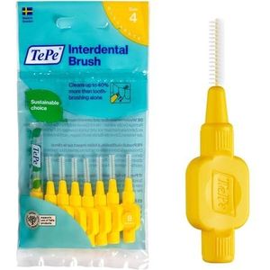 TePe Interdentale rager, Original, Geel, 0,7mm/ISO 4, 8st, efficiënte reiniging tussen tanden en kiezen, tandfloss, voor smalle ruimtes.