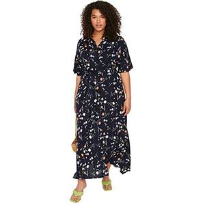 Trendyol Vrouwen Plus Size Maxi A-lijn Regular fit Geweven Grote maten jurk, Marineblauw, 46, Donkerblauw, 72