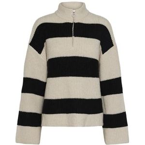 PIECES Pcnalini Ls Half Zip Knit Bc, Berch/Stripes: zwart, XS