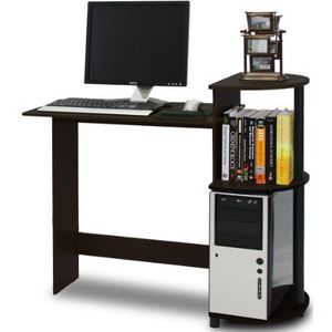 Furinno Compact computerbureau, pc-tafel, bureautafel, met planken, espresso/zwart, 99 (breedte) x 85,3 (hoogte) x 39,4 (diepte) cm