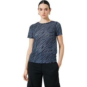 Koton Dames Zebra Patroon T-shirt met korte mouwen, Blauw design (6d7), S