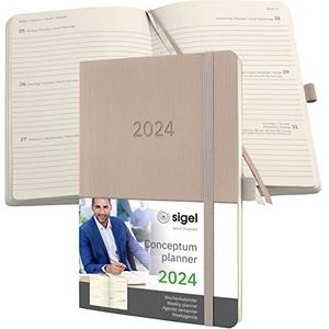 SIGEL C2430 afsprakenplanner weekkalender 2024, ca. A5, taupe, softcover, 192 pagina's, elastiek, penlus, archieftas, PEFC-gecertificeerd, Conceptum