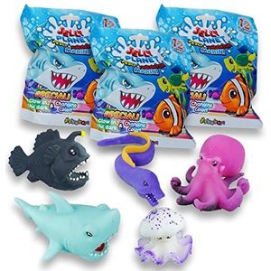 Sbabam, Jelly Planet zeevissen en roofdieren, speelgoed voor kinderen, rubberen speelgoed, je kunt dieren zoals haai en octopus vinden, 3 zakken, cadeau-ideeën voor kinderen, vanaf 3 jaar