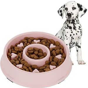 Relaxdays anti-schrokbak hond, voerbak tegen schrokken, eetbak 500 ml, stimuleert traag eten, vaatwasserbestendig, roze
