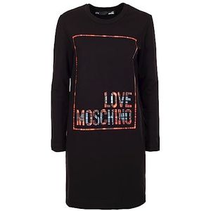 Love Moschino Dames Regular Fit lange mouwen met checked logo Box Shiny Print Jurk, zwart, 42