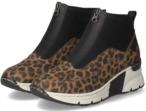 Rieker - Enkellaarsjes - Ombergrijs / Zwart - Imitatieleder - Dierenprint