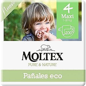 Moltex Pure & Nature 200 milieuvriendelijke witte luiers met gedrukt design maat 4 (9-15 kg) - 4 zakjes à 50 stuks