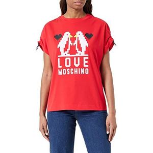 Love Moschino T-shirt voor dames, regular fit, korte mouwen, met schouders, gekruld met logo, elastisch trekkoord, rood, 48