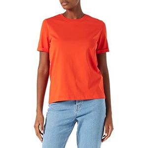 PIECES T-Shirt dames Pcria Ss Fold Up Solid Tee Noos Bc , Tangerine Tango , S