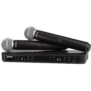 Shure BLX288/B58 Draadloos Microfoonsysteem - Perfect voor Kerk, Karaoke, Zang - 14 uur Batterijduur, 100m Bereik | Inclusief (2) BETA 58A Handheld Zangmicrofoons, Dubbele Kanaalontvanger | T11 Band