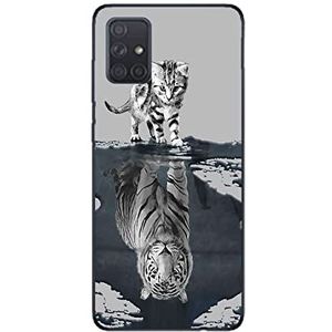Beschermhoesje voor Samsung Galaxy A71, motief: kat, witte tijger, grijs